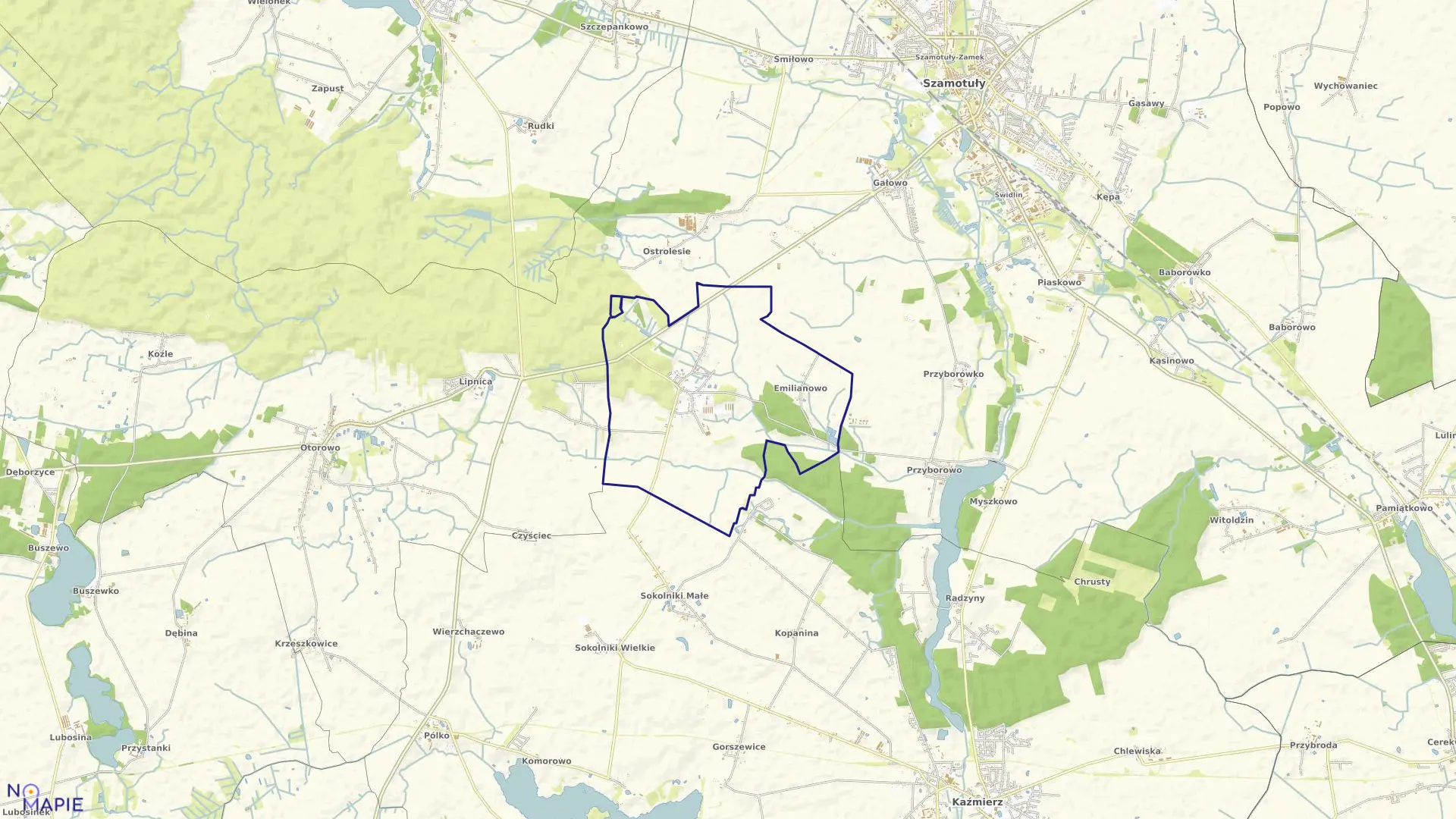 Mapa obrębu BRODZISZEWO w gminie Szamotuły