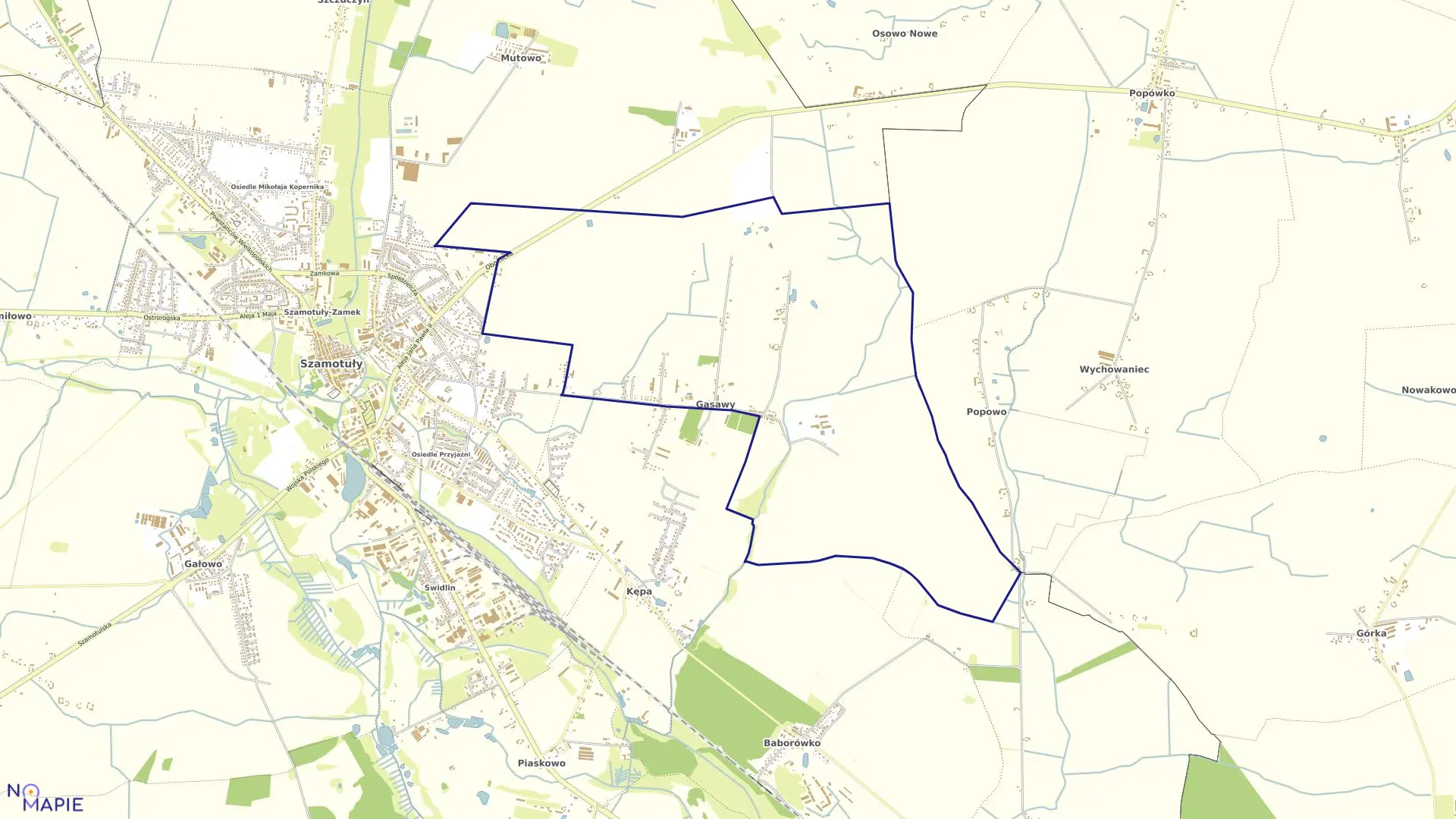Mapa obrębu GĄSAWY w gminie Szamotuły