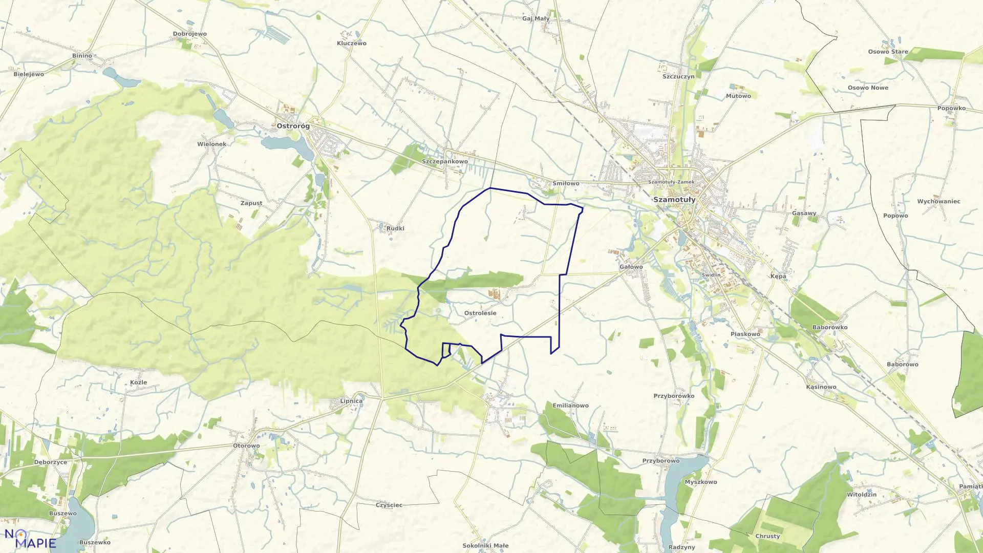 Mapa obrębu JASTROWO-OSTROLESIE w gminie Szamotuły