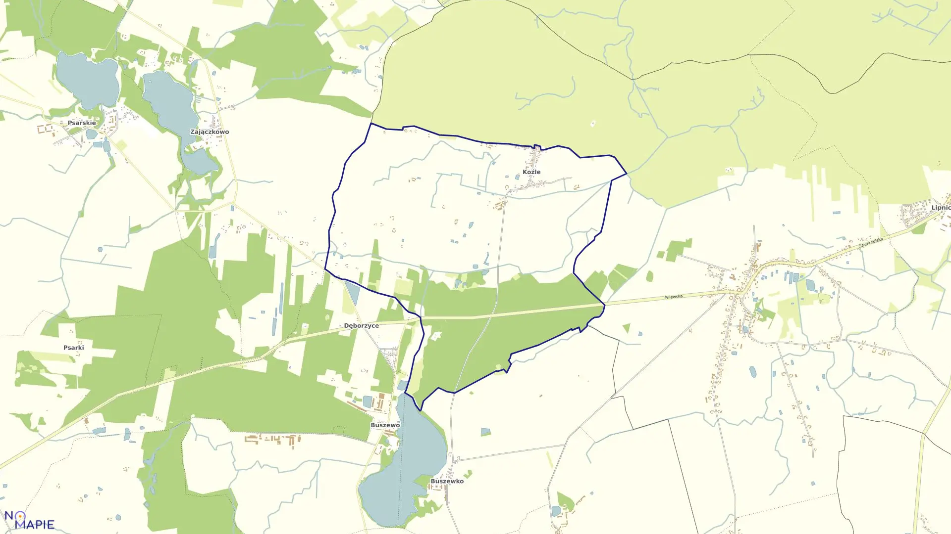 Mapa obrębu KOŹLE w gminie Szamotuły